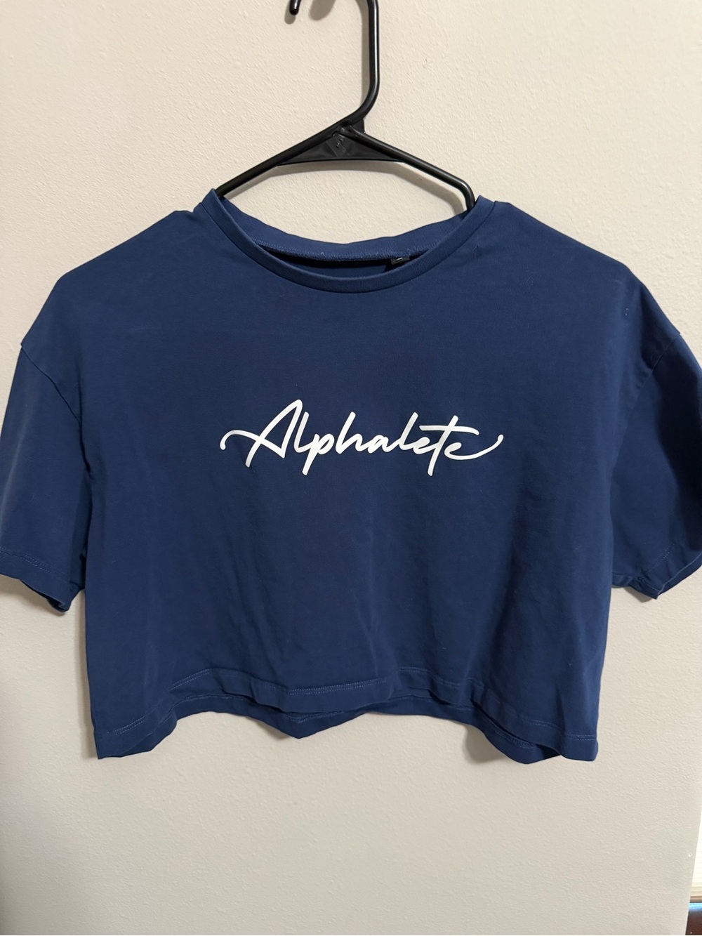 Alphalete Navy Cropped Tee with White Script Size M